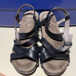 Dansko Black Leather Crisscross Strap Sandals
